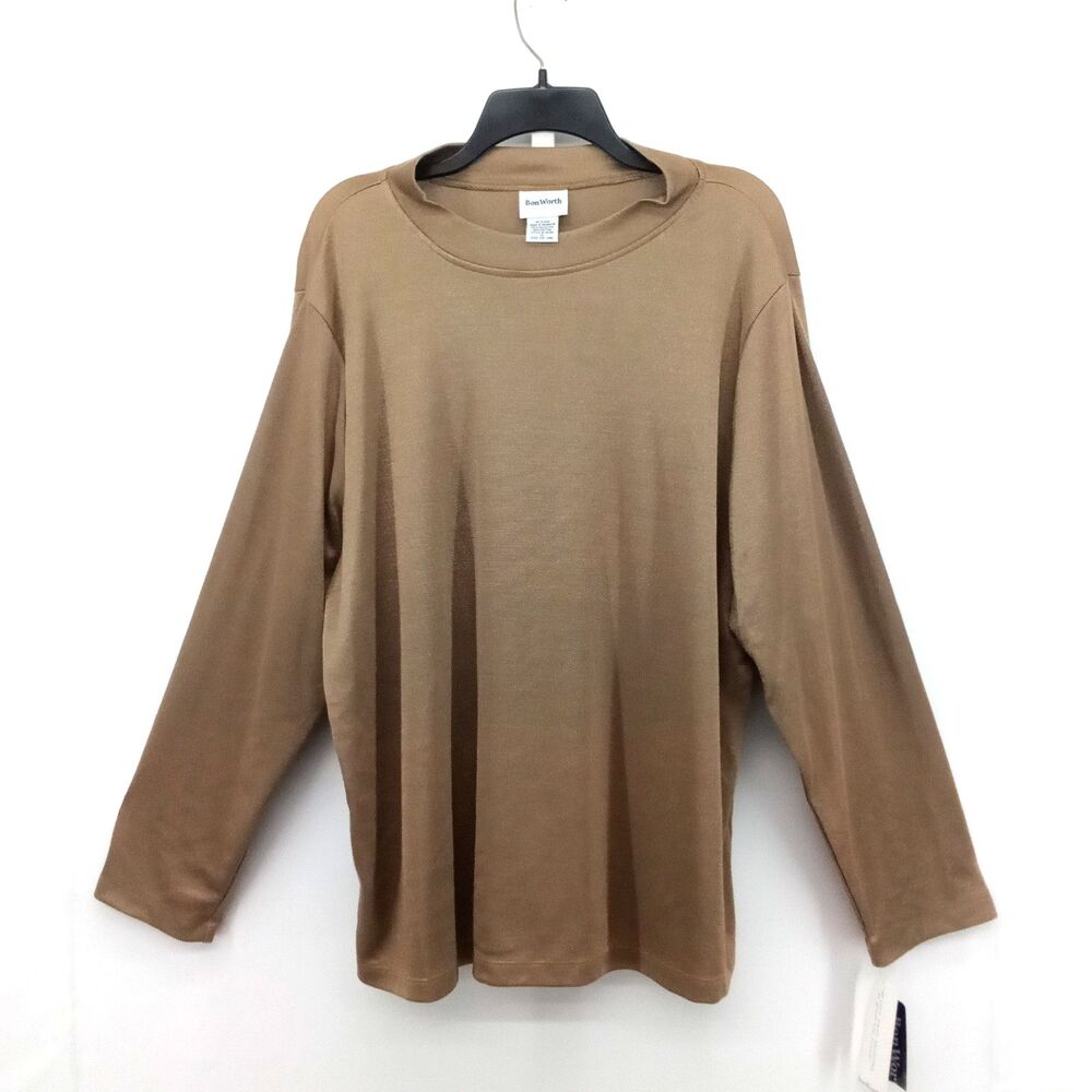 BonWorth Blouse Women Size XL Brown Shimmer Long Sleeve Round Neck Knit Top